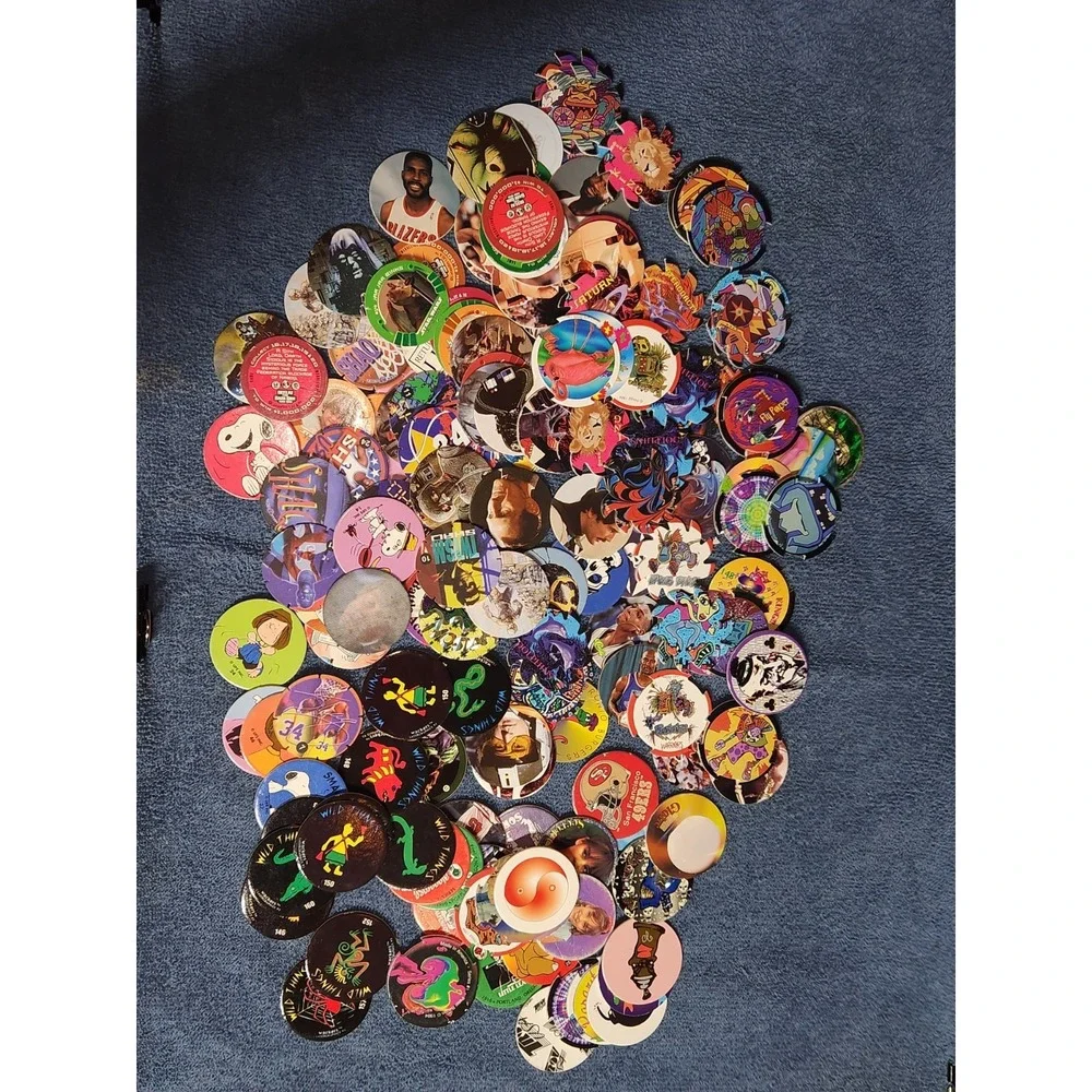 159 Vintage 90s Pogs Lot –‎ Mixed Designs, Holo, Licensed & Generic Caps
